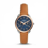 Fossil Tailor Date-Day Quartz Blue Dial Brown Leather Strap Watch for Women - ES4257