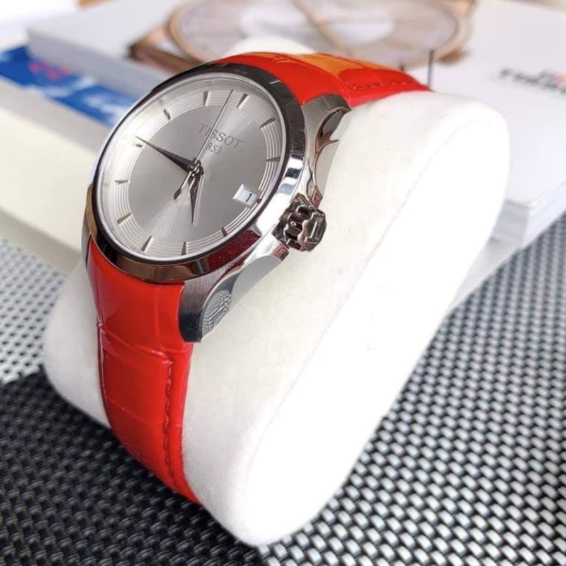 Ladies silver hotsell watch leather strap