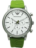 Emporio Armani Chronograph White Dial Green Rubber Strap Watch For Men - AR11022