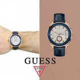 Guess Pinnacle Chronograph White Dial Blue Leather Strap Watch For Men - W0673G6