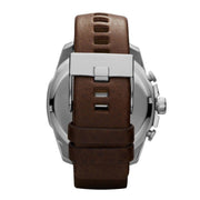 Diesel Mega Chief Chronograph Blue Dial Brown Leather Strap Watch For Men - DZ4281