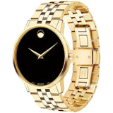 Movado Museum Classic Quartz Black Dial Gold Steel Strap Watch for Men - 0607203