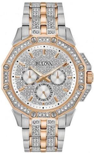 Bulova Octova Crystal Silver Dial Two Tone Steel Strap Watch for Men - 98C133