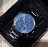 Emporio Armani Giovanni Chronograph Blue Dial Grey Steel Strap Watch For Men - AR11348