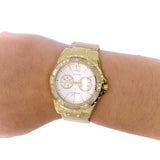 Guess Limelight Quartz Silver Dial Golden Leather Strap Watch For Women - W0775L2