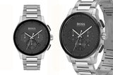 Hugo Boss Peak Black Dial Silver Steel Strap Watch for Men - 1513762