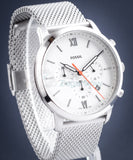 Fossil Neutra Chronograph White Dial Silver Mesh Bracelet Watch for Men - FS5382