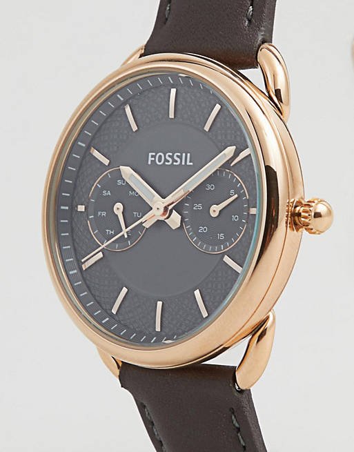 Fossil Tailor Grey Dial Grey Leather Strap Watch for Women