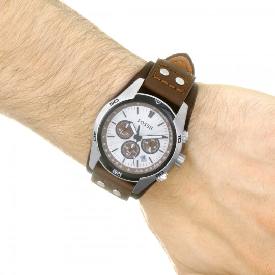 Fossil Coachman Brown Watch for Leather Men Strap Dial Chronograph Silver