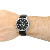 Hugo Boss Aeroliner Chronograph Quartz Black Dial Black Leather Strap Watch For Men - HB1512448