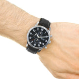 Hugo Boss Aeroliner Chronograph Quartz Black Dial Black Leather Strap Watch For Men - HB1512448