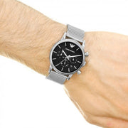 Emporio Armani Luigi Chronograph Black Dial Silver Mesh Bracelet Watch For Men - AR1811