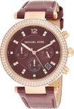 Michael Kors Parker Chronograph Red Dial Red Leather Strap Watch For Women - MK6986