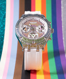 Guess Glitz Pride Limited Edition White Dial White Rubber Strap Watch for Women - GW0407L4