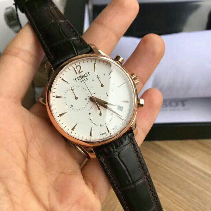 Tissot T Classic Tradition Chronograph White Dial Brown Leather