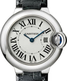 Cartier Ballon Bleu Silver Dial Black Leather Strap Watch for Women - W69018Z4