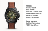 Fossil Bronson Chronograph Black Dial Brown Leather Strap Watch for Men - FS5856