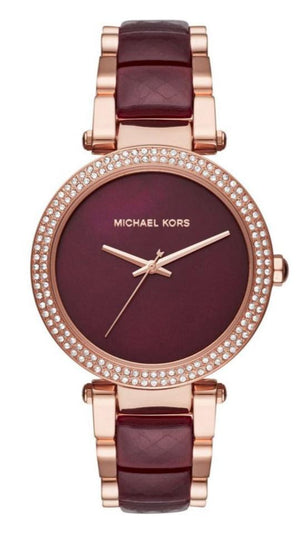 Michael Kors Parker Maroon Dial Two Tone Steel Strap Watch for Women - MK6412