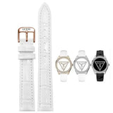 Guess Mini Triangle Quartz Diamonds Silver Dial White Leather Strap Watch For Women - W65006L1