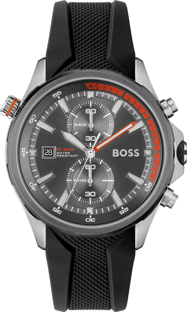 Hugo Boss Globetrotter Grey Dial Black Silicone Strap Watch for Men