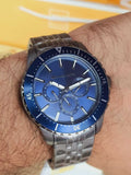 Michael Kors Chronograph Cunningham Multifunction Blue Dial Grey Steel Strap Watch For Men - MK7155