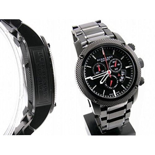 Burberry Sport Chronograph Black Dial Black Steel Strap Watch for Men