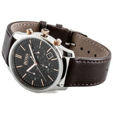 Hugo Boss Time One Black Dial Brown Leather Strap Watch for Men - 1513448