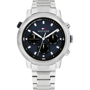 Tommy Hilfiger Troy Chronograph Blue Dial Silver Steel Strap Watch For Men - 1792104