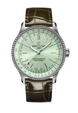 Breitling Navitimer Automatic 35 Green Dial Green Leather Strap Watch for Women - A17395361L1P1