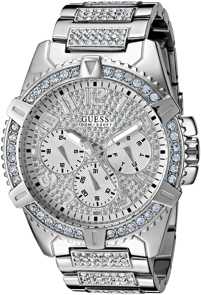 Men Dial Steel Silver Watch Diamonds Guess for Zeus Strap Multifunction Silver