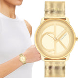 Calvin Klein Minimal Silver Dial Gold Mesh Bracelet Watch for Women - K3M22526