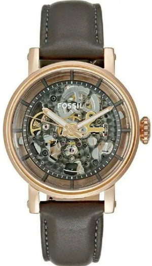 Fossil Boyfriend Automatic Skeleton Grey Dial Grey Leather Strap Watch for Women - ME3089