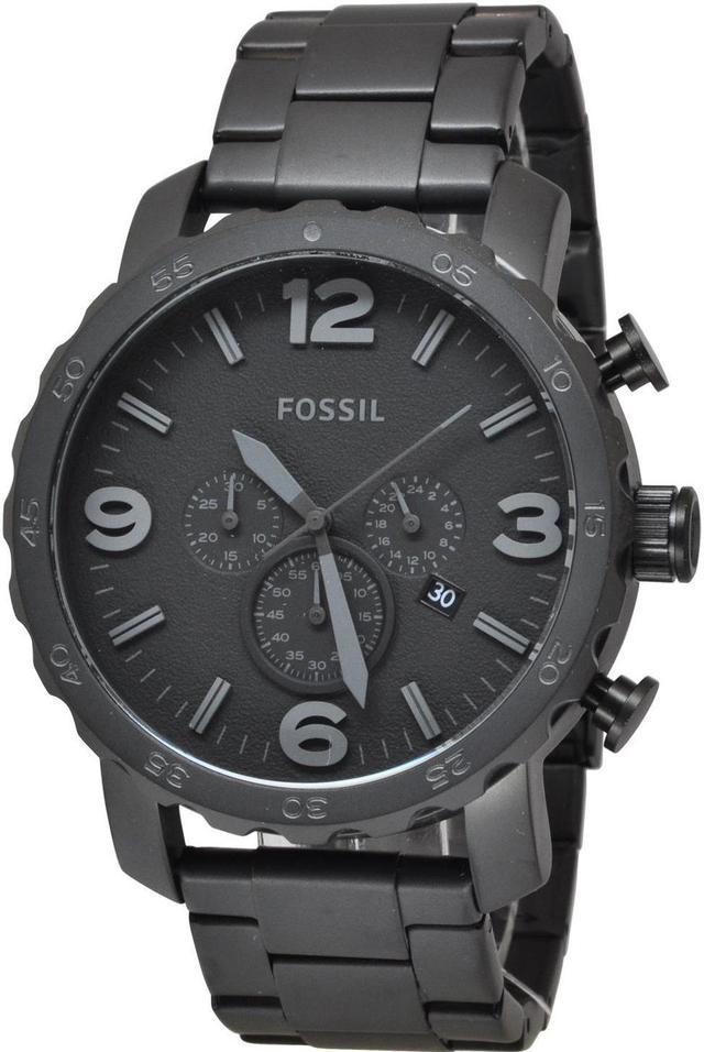 Fossil Nate Chronograph Black Dial Black Steel Strap Watch for Men