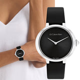 Calvin Klein Minimal Diamonds Black Dial Black Leather Strap Watch for Men - K3M211CS