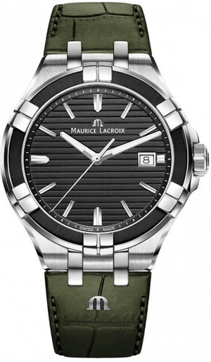 Maurice Lacroix Aikon Quartz Black Dial Green Crocodile Leather Strap Watch for Men - AI1008-PVB21-330-1