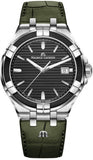 Maurice Lacroix Aikon Quartz Black Dial Green Crocodile Leather Strap Watch for Men - AI1008-PVB21-330-1