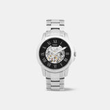 Fossil Grant Automatic Skeleton Black Dial Silver Steel Strap Watch for Men - ME3103