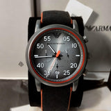 Emporio Armani Chronograph Quartz Grey Dial Black Leather Strap Watch For Men - AR11174