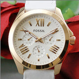 Fossil Cecile White Dial White Leather Strap Watch for Women - AM4486