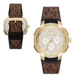 Michael Kors Sidney Multifunction White Dial Brown Leather Strap Watch For Women - MK6948