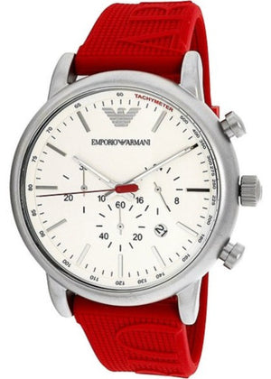 Emporio Armani Luigi Chronograph White Dial Red Rubber Strap Watch For Men - AR11021