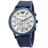 Emporio Armani Renato Chronograph Silver Dial Blue Silicone Strap Watch For Men - AR11026