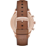 Emporio Armani Quartz Silver Dial Brown Leather Strap Watch For Men - AR11043