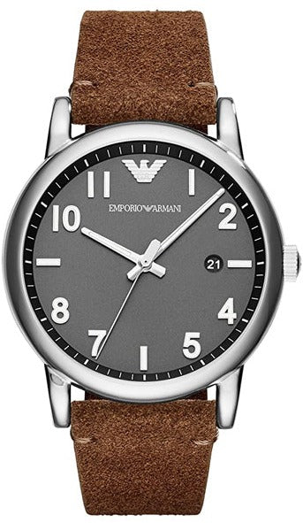 Emporio Armani Luigi Quartz Gray Dial Brown Leather Strap Watch