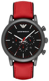 Emporio Armani Luigi Chronograph Black Dial Red Leather Strap Watch For Men - AR1971