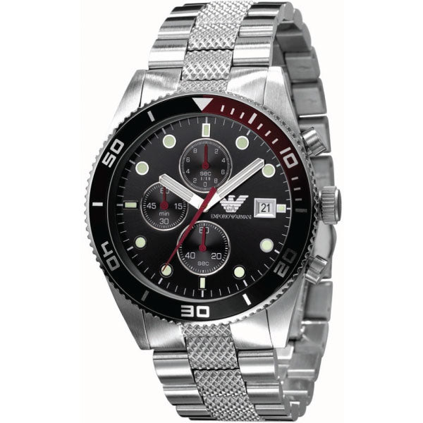 ARMANI時計 Emporio Armani Chronograph Black Dial Silver Stainless Steel Watch