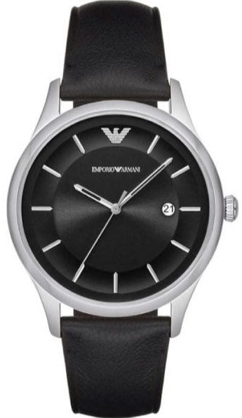 Emporio Armani Lambda Classic Quartz Black Dial Black Leather