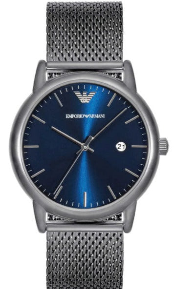Emporio Armani Luigi Quartz Blue Dial Grey Mesh Bracelet