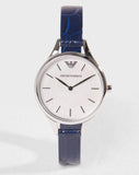 Emporio Armani Aurora Quartz Mother Of Pearl White Dial Blue Leather Strap Watch For Women - AR11090