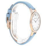 Emporio Armani Aurora Quartz Mother of Pearl White Dial Blue Leather Strap Watch For Women - AR11109